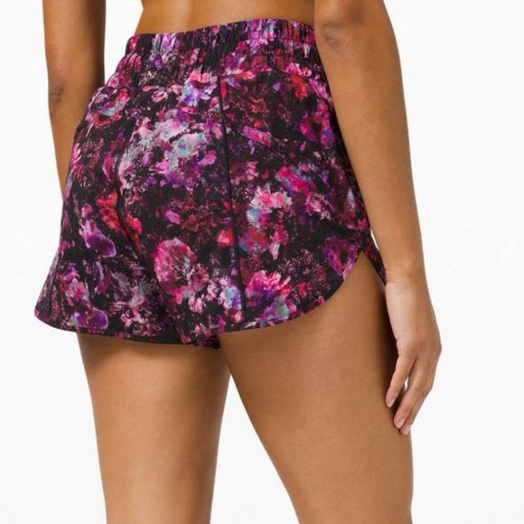 Lululemon Track That High Rise Athletic Shorts Pink Fluoro Floral Multi 12 - Picture 4 of 10
